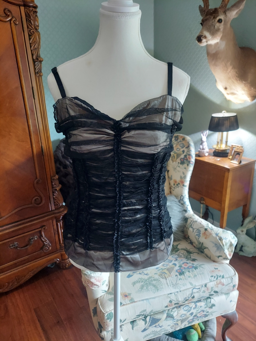 Boston Proper Black Sheer Ruched Chemise Top